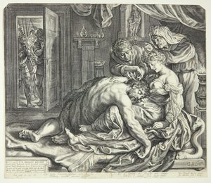 Samson endormi sur les genoux de Dalila - Jacob Matham