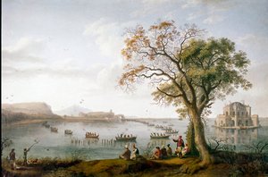 La chasse à la foulque de Ferdinand Ier des Deux-Siciles sur le lac Fusaro près de Naples, Italie