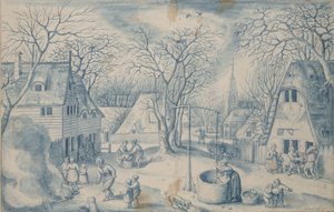 Scène de village : hiver, 16e siècle - Jacob Savery I