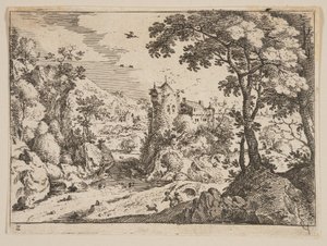 Ruisseau entre le coteau rocheux et le château, tiré de Paysages - Jacob Savery I