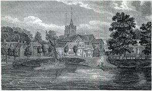 Gravure St Nicholas Church Chiswick par Schnebbelie 1807