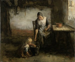 Femme épluchant des pommes de terre