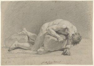 Nu masculin, couché sur le ventre sur un rocher