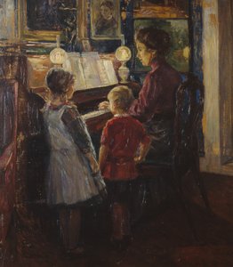 Femme et enfants au piano
