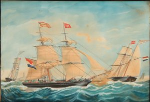 Le Hendrika Bartina et le Johanna Hendrika naviguant près du rivage, 1852