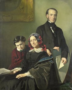 Mevrouw A.J. Schmidt-Keiser, veuve du peintre Willem Hendrik Schmidt (1809-49), le maître de Jacob Spoel, avec son frère J.N. Keiser et son fils de dix ans - Jacob Spoel