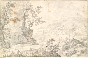 Paysage avec une ville (Hambourg ?) au bord d