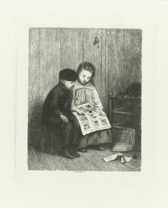 Deux enfants avec une image pour enfants - Jacob Taanman