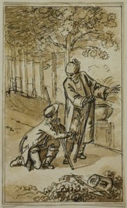 Illustration littéraire : Gentleman et jardinier agenouillé - Jacob Wilhelm Mechau