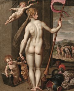 Minerve tenant une lance et couronnée de lauriers par un putto - Jacob de (studio of) Backer