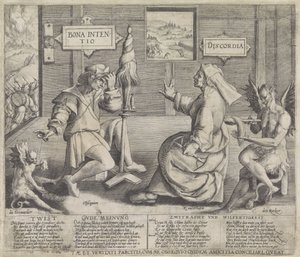 Allégorie avec personnifications de la Bonne Intention (Bona Intentio) et de la Discorde (Discordia) - Jacob de Gheyn (I) (circle of)