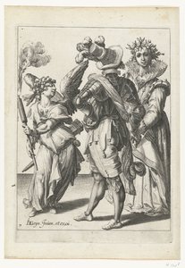 Cupidon aveuglé avec une torche devant un couple en tenue festive - Jacob de Gheyn (II) (workshop of)