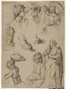 Étude de mains et de figures Feuille d