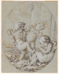 Trois putti : Conception pour une peinture en grisaille - Jacob de Wit