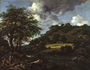Un paysage vallonné avec de grands chênes - Jacob van Ruisdael