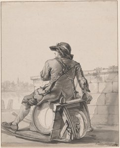Homme assis sur un tonneau sur une brouette - Jacob van Strij