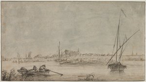 Vue de Dordrecht depuis le fleuve, 1775-1815 - Jacob van Strij