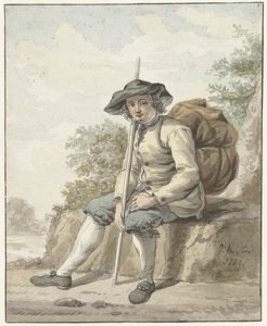 Homme assis avec un baluchon et un bâton - Jacob van Strij