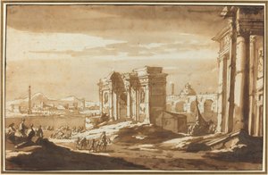 Vue capricieuse des ruines romaines le long du Tibre - Jacob van der Ulft