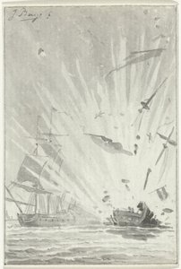 Explosion du navire corsaire néerlandais De Dappere Patriot en combat avec le navire anglais Kameleon, 14 août 1781 - Jacobus Buys