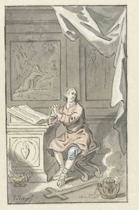 Homme assis avec les mains jointes, derrière une bible