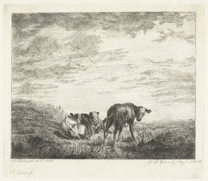 Trois veaux - Jacobus Cornelis Gaal (signed by artist)