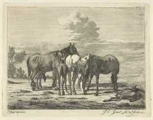Quatre chevaux et deux poulains - Jacobus Cornelis Gaal
