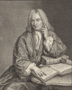 Portrait de Hendrik Snakenburg assis à une table avec quelques livres - Jacobus Houbraken