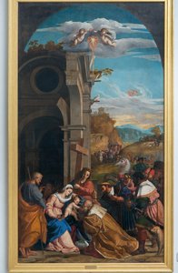 Adoration des Mages en présence de Sainte Hélène - Jacopo (c.1480 1528) Palma