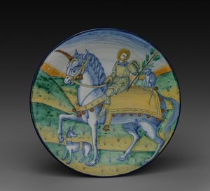 Assiette : Homme chevauchant une licorne, vers 1510 - Jacopo Caffagiolo