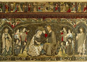 La Couronnement de la Vierge entre huit anges et quatorze saints (Broderie ecclésiastique) par Cambi, Jacopo (actif vers 1336) - Jacopo Cambi