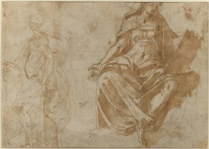 Sainte Cécile et une Figure Féminine Assise Tenant un Livre
