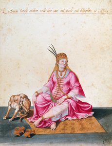Femme turque avec chien, dessin de Jacopo Ligozzi