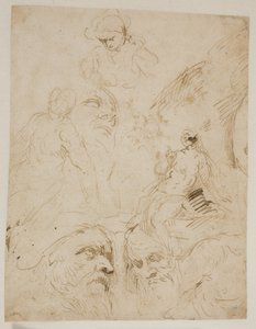 Études pour têtes masculines et une femme nue assise - Jacopo Palma