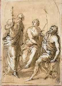Sainte Justine de Padoue en trône, avec les saints Jacques le Mineur et Jean-Baptiste - Jacopo Palma il Giovane