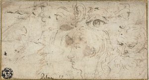 Esquisses de têtes, yeux, oreille et bouche - Jacopo Palma il Giovane