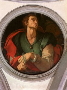 San Luca - Saint Luc - Peinture de Jacopo Carrucci dit il Pontormo (Pontorme) (1494-1556) 1527-1528 Diam 70 cm Florence, Église de Santa Felicita, Cappella Capponi ©UIG/Leemage - Jacopo Pontormo