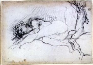 Étude de figures assises et allongées pour une lunette dans le salon de la Villa Medici à Poggio a Caiano