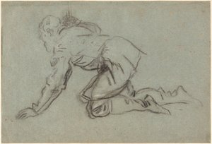Un homme agenouillé tenant un bâton - Jacopo Robusti Tintoretto