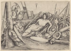Victoire reposant parmi les trophées de guerre