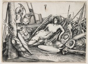 Victoire allongée parmi les trophées - Jacopo de Barbari