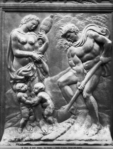 Adam et Ève forcés de travailler, panneau de la Porta Magna, c.1430 (marbre)