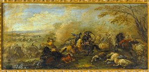 Une bataille entre chrétiens et musulmans ... (huile sur toile) - Jacques (1621 76) Courtois
