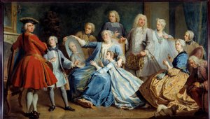 Portrait de Madame Mercier, nourrice de Louis XV, entourée de sa famille - Jacques  Dumont