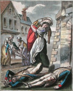 Femmes aidant les blessés pendant la Révolution française, gravé par Labrousse, c.1795