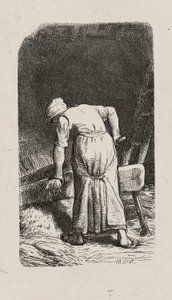 Femme écrasant du lin - Jacques Adrien Lavieille