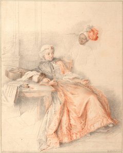 Jeune dame lisant et un page