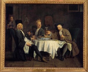 Buveurs de vin autrefois dit le poète Alexis Piron (1689-1773) à table avec ses amis Jean Joseph Vadé (1720-1757) et Charles Collé (1709-1783) - Jacques Antreau