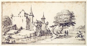 Un château avec pont-levis - Jacques Callot