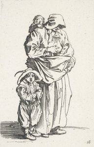 Une mère et ses trois enfants, des Mendiants